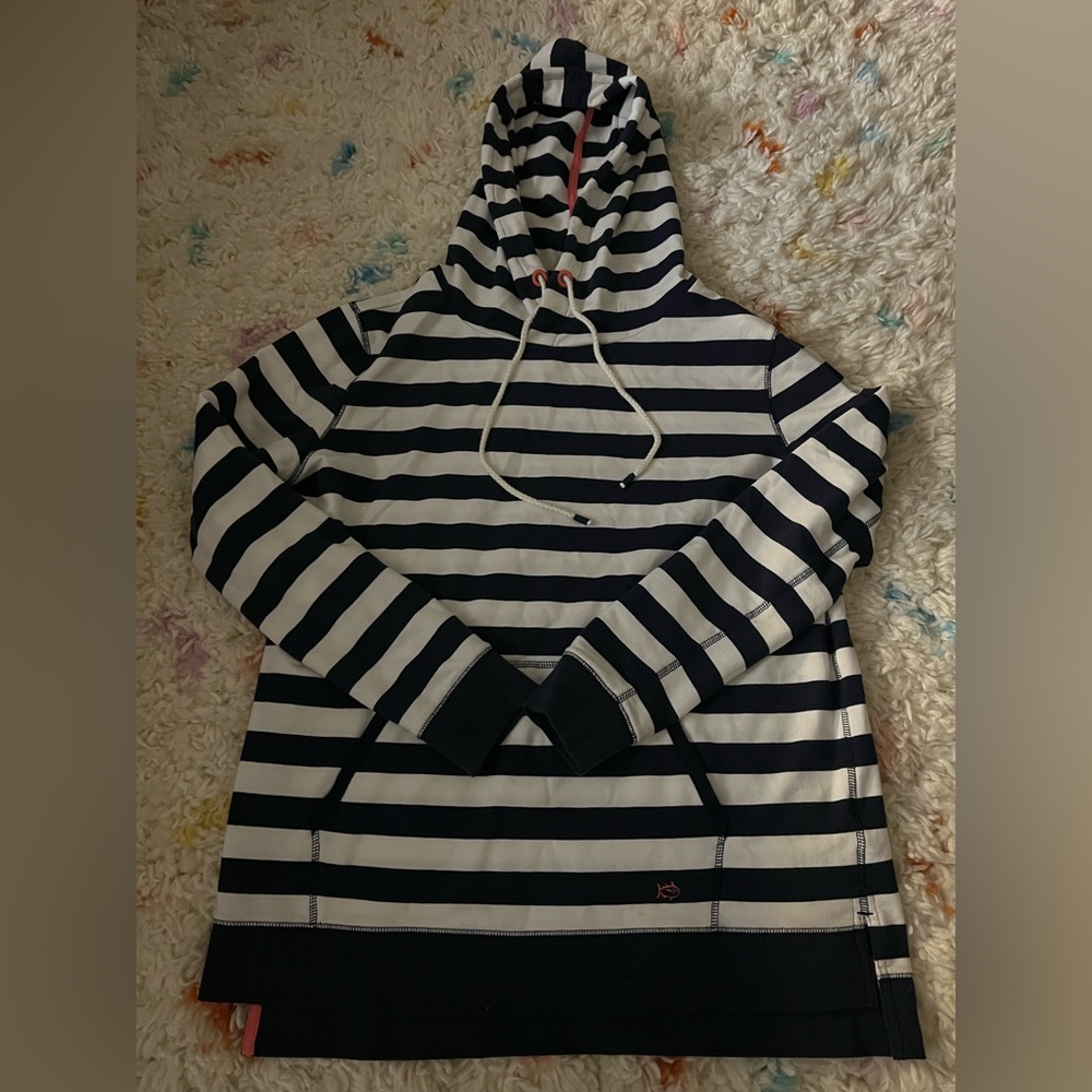 Southerntide Striped Navy and White Women's Hoodie medium